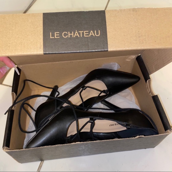 Faux Leather Black Heels w/ Tie - Picture 11 of 12